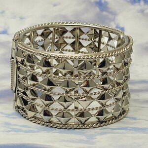 Large Round Silver Tone Hinged Bracelet